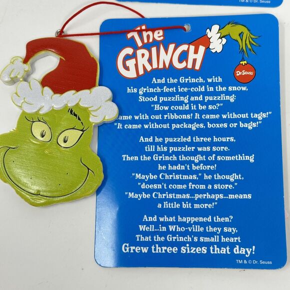 Grinch Christmas Ornament Resin Dr. Seuss Story Card 3 Inch Face Set of 4 - Picture 4 of 4